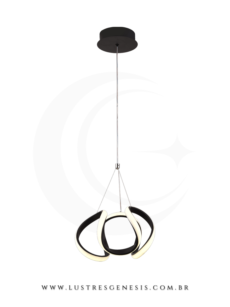 Luminaria Pendente LED FD16016 Preto Bivolt 36W 3 Cores Ø25cm, Banheiro, Lavabo, Balcao de cozinha, Cabeceira de Cama